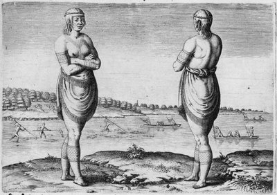 Indiaanse vrouw van Secoton, gegraveerd door Theodor de Bry (1528-1598) door John White
